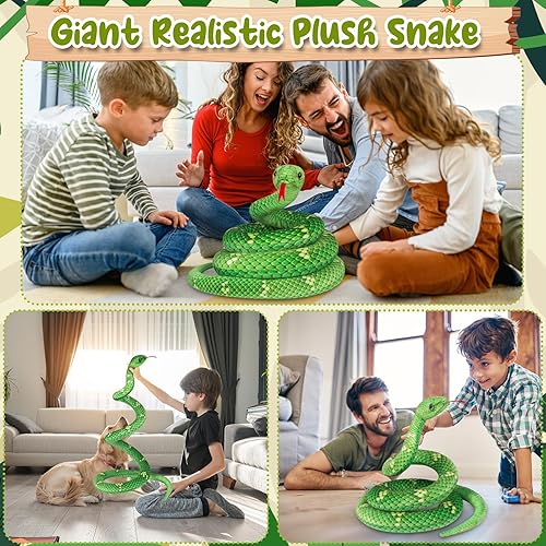 Miniatura 5 de Hozzi Boa Constrictor gigante de peluche grande de serpiente de peluche realista de 78.7 in  80 pulgadas, regalos realistas para niños, fiesta de