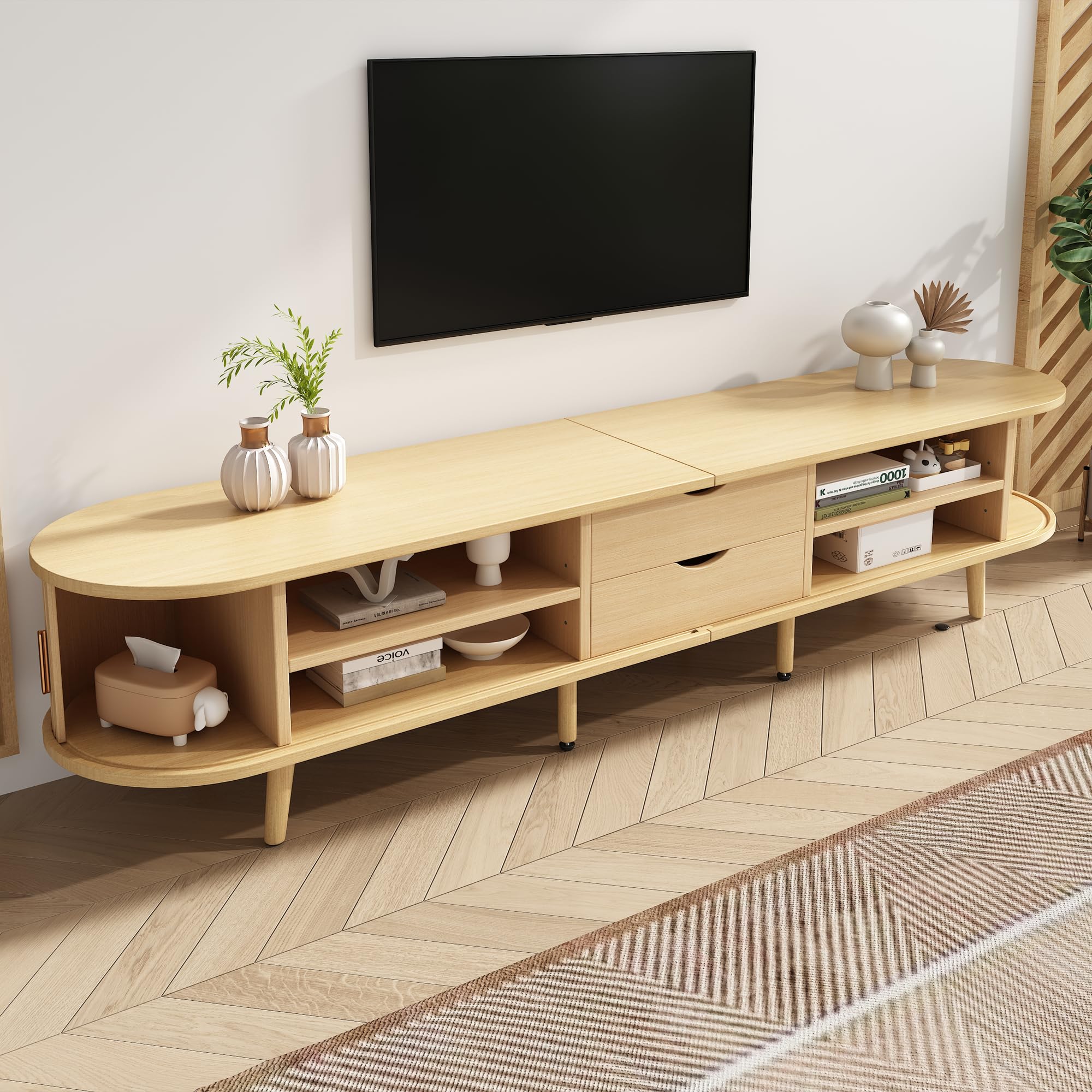 Mueble de TV para salón de 175 x 40 x 42 cm con espacio de almacenamiento, tablero de fibra de densidad media, 2 cajones