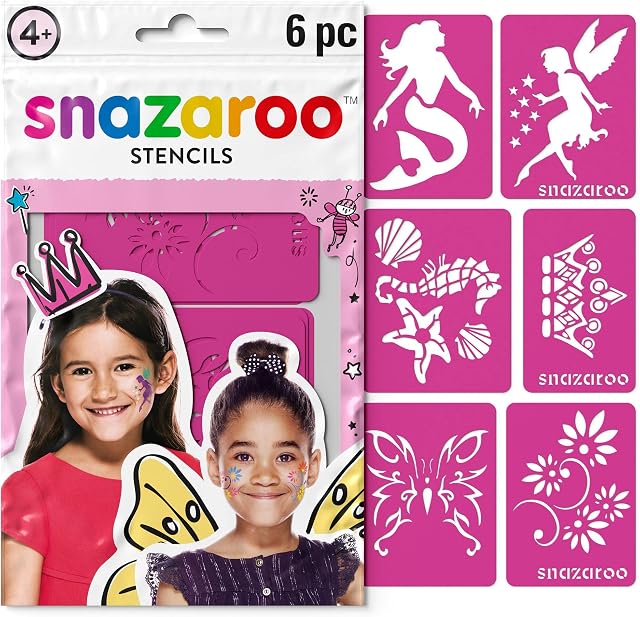 Snazaroo Re-usable Face Paint Fantasy Stencils, Pink, 6 Pcs