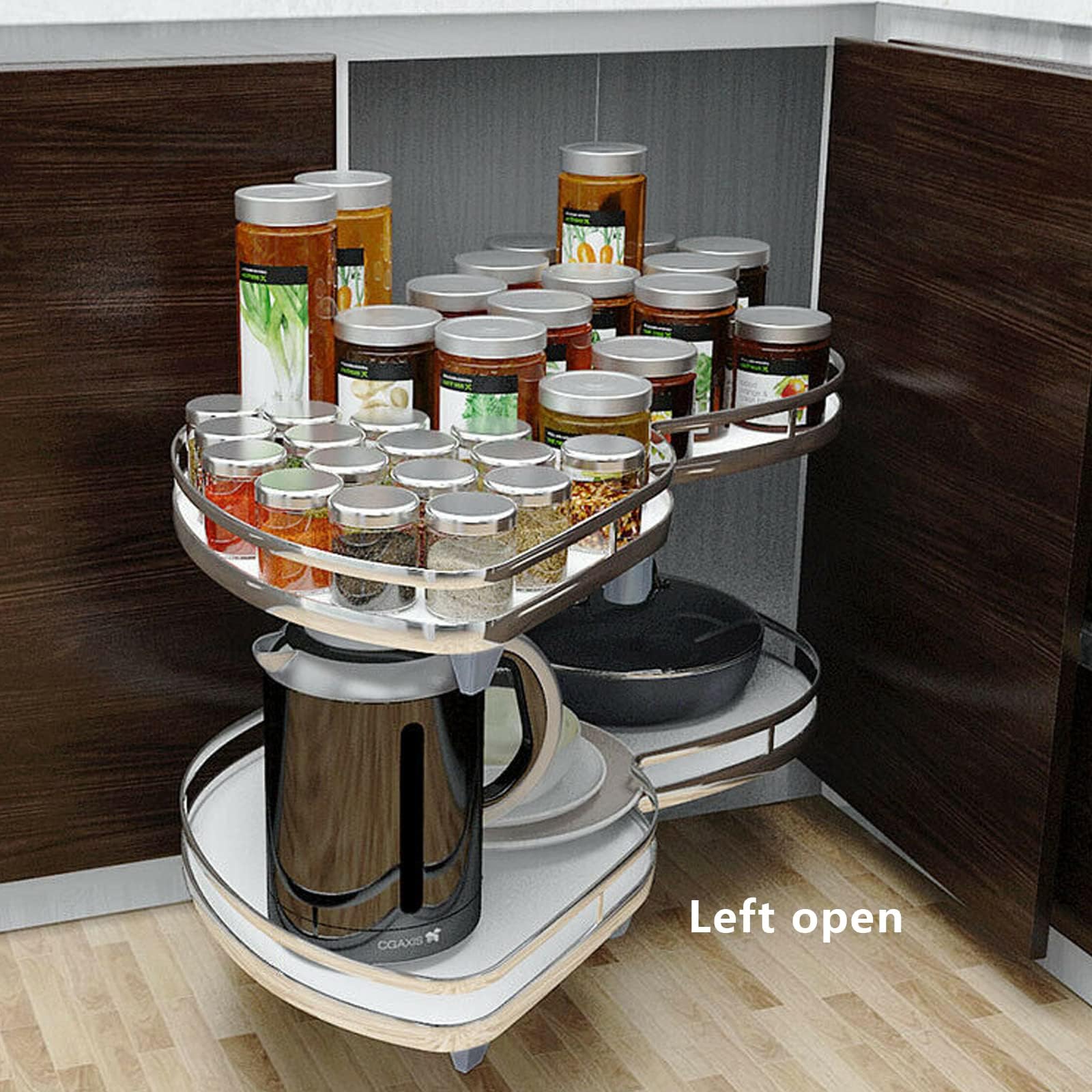 Organizzatore per mobiletto angolare cieco Girevole, organizzatore Estraibile per mobiletto da Cucina angolare cieco, Vassoio Girevole a 2 Livelli, per mobiletto da 20 * 34 * 16,5 Pollici, cestel