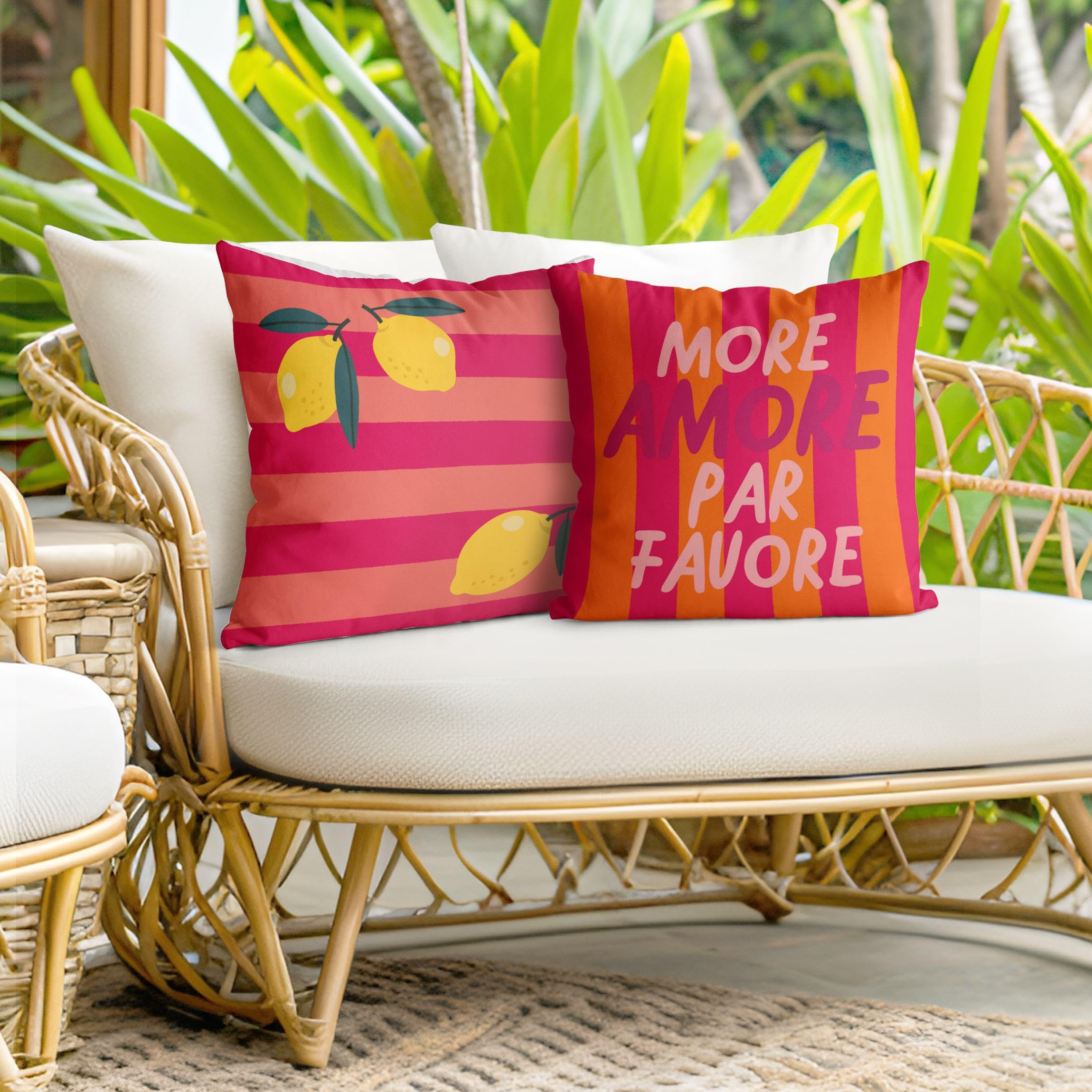 Dekokissen 2-teilig draußen/Outdoor waschbar Kulinarisch mit Füllung Zierkissen - Made in Germany - Obst Bezug pink Sofakissen Pop Art Outdoor Sofa Bett 1225