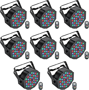 8 PCS RGB LED Stage Light, 72W Par Can Light DMX 7CH with Remote Control and Sound Activation, 7 Lighting Modes Disco Lights for Parties Wedding Church Live Show Halloween Christmas [Energy Class A]
