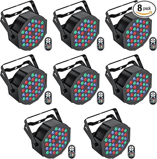 U`King LED Par Lights DJ Stage Light RGB 36 LED with Sound Activated Remote Control DJ Uplighting for Wedding Party Club Christmas Stage Lighting (8 Packs)