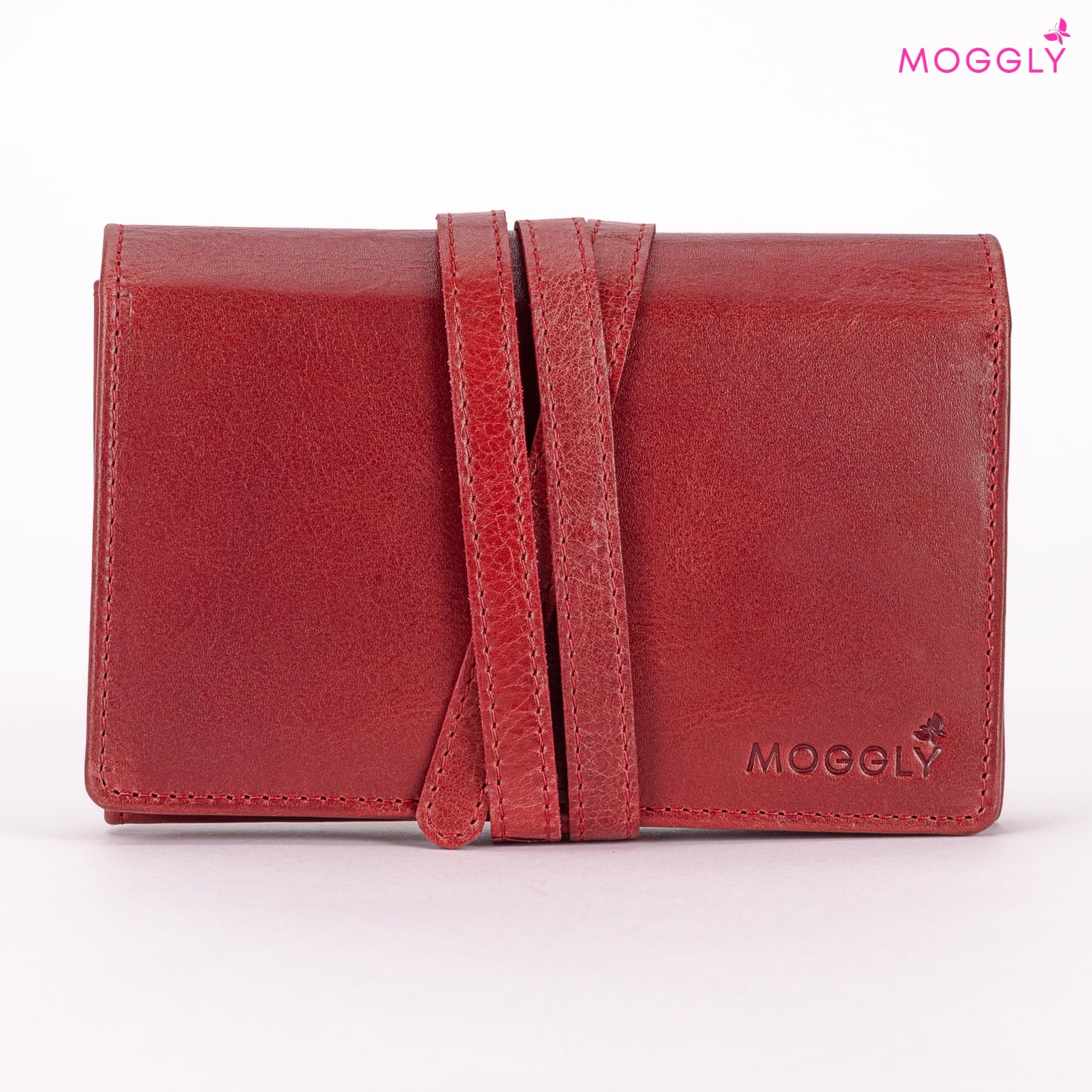 MOGGLY Compact Foldable Travel Jewelry Case - Genuine Cowhide Leather, Tangle-Free Slots for Necklace, Earring, Ring - Wallet-Sized Holder for Jewelry & Accessories