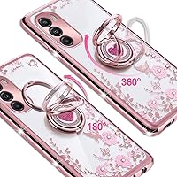 Vista 3 de Funda protectora para Moto G Stylus 5G 2022 para mujer, con purpurina, cristal, mariposa, corazón, floral, delgada, TPU brillante, linda funda Oro