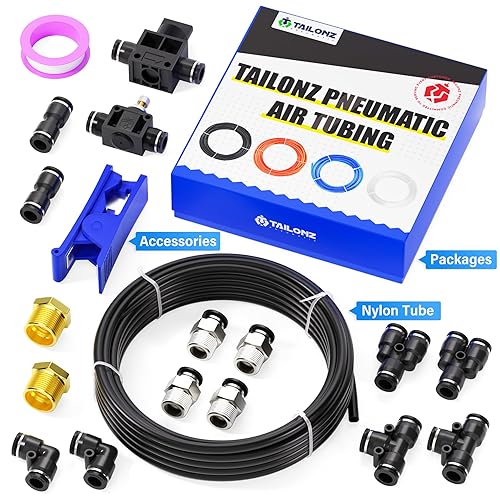Miniatura 8 de TAILONZ PNEUMATIC Negro DOT 14 pulgadas de 32.8 ft 32.8ft Nylon Air Tubing Kit Tubería Manguera de tubería de línea de aire Tubería o transferencia