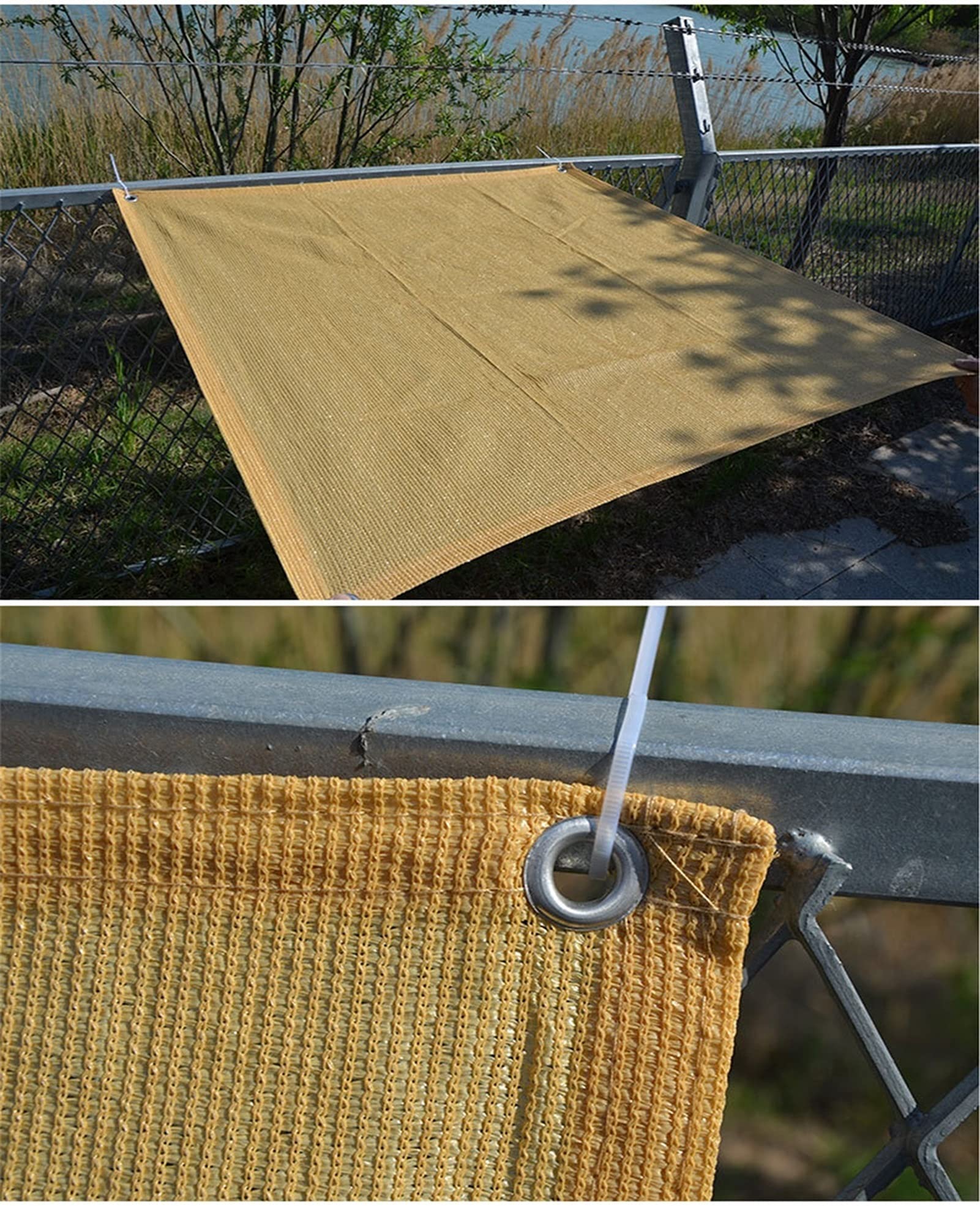 Osłona ogrodzeniowa, 1,2 x 13 m, beżowa siatka z oczkami i opaskami kablowymi, ochrona przed starzeniem się, ogrodzenie na zewnątrz, podwórko, wybieg ścienny, wysokość 1,2 m