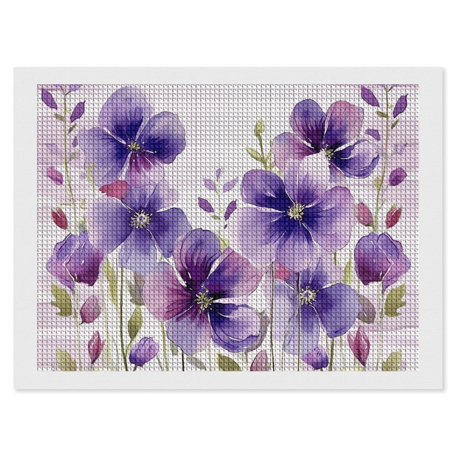 Diamond Painting Kits for Adults - DIY Diamond Art Kits for Beginners - Full 5D Paint Drill Diamond Dots Paintings- Watercolor Purple Flowers Diamonds Pictures Gem Art And Craft Wall Decor 12"x16"