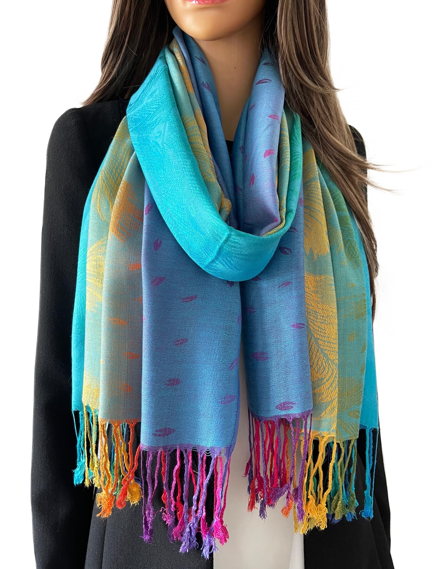 Women Pashmina Scarf Shawl Wrap - Large Long Paisley Floral Rainbow Ladies Scarves, Wearable Blanket Scarf, Womens Winter Scarfs, Indian Shawl Wedding Evening Stole