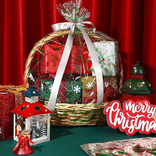 Miniatura 3 de 10 unidades de 24 x 28 pulgadas grandes de celofán transparente bolsas de celofán bolsas de Navidad para regalos cestas bolsas de celofán para