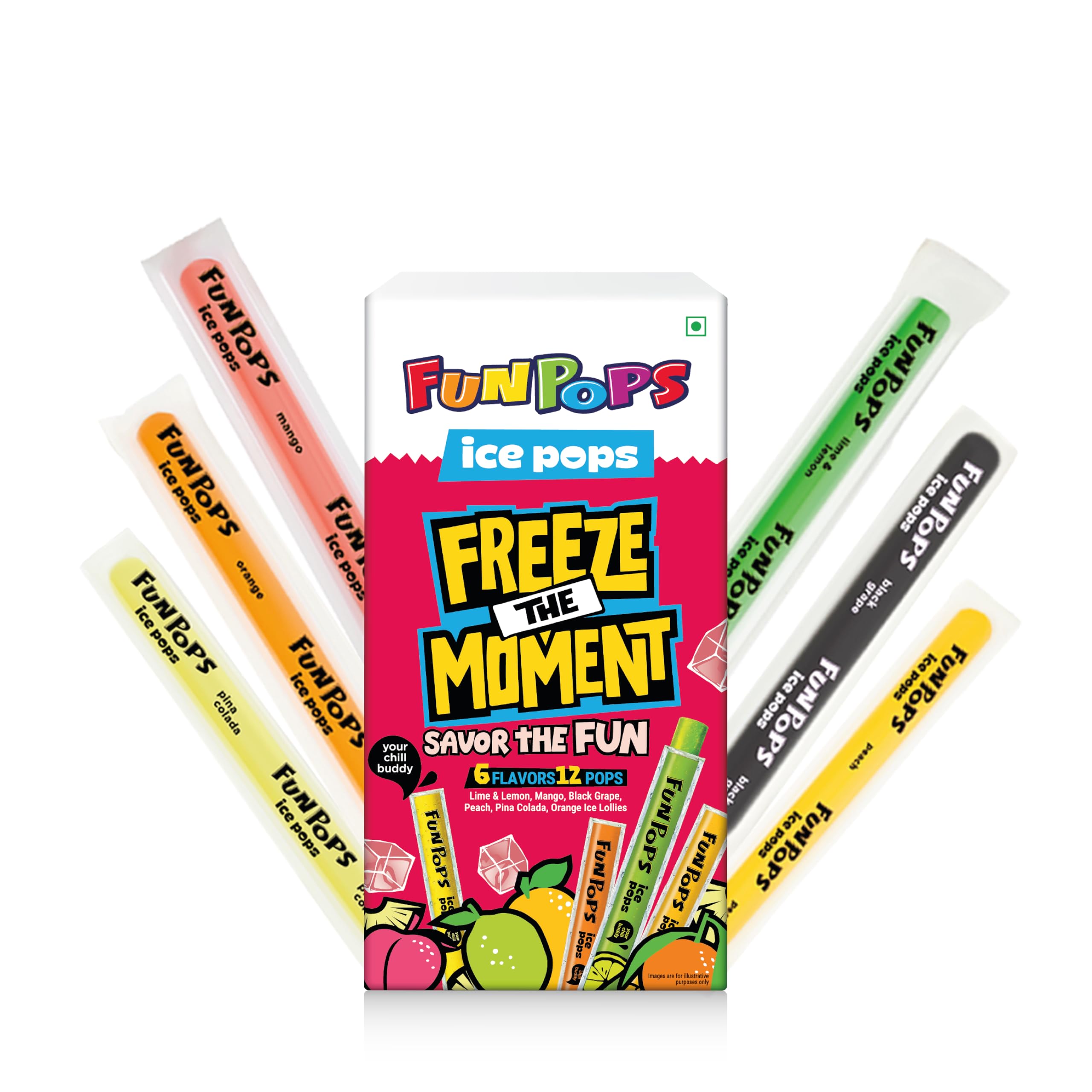 FunPops Ice Pops | Ready-to-Freeze Fruit-Flavoured Ice Pops | 6 Flavours: Orange, Lime & Lemon, Pina Colada, Black Grape, Mango, Peach | Freeze - Cut - Enjoy | Pack of 12-image-48