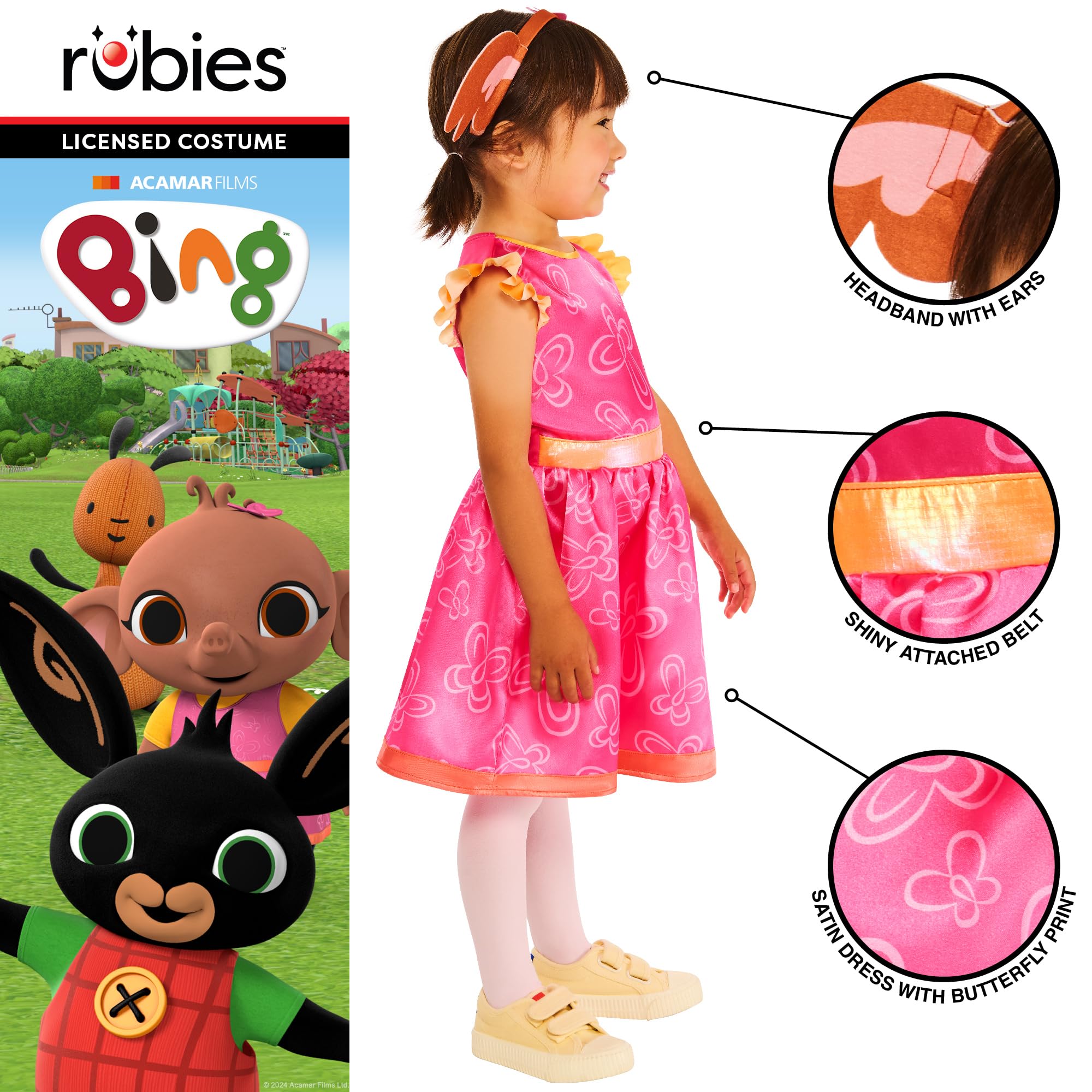 Rubies Official Bing Sula Child Costume, Kids Fancy Dress, Size Ages 2-3 Years Halloween, Pink - Image 3
