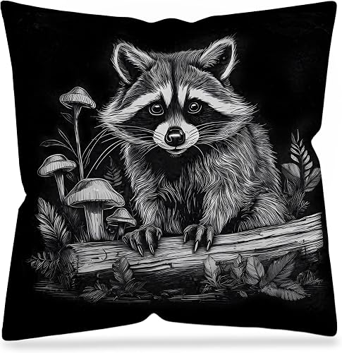 DAYOUER Black and White Raccoon Pillow Covers 18x18 Double-Sided, Raccoon Lovers
