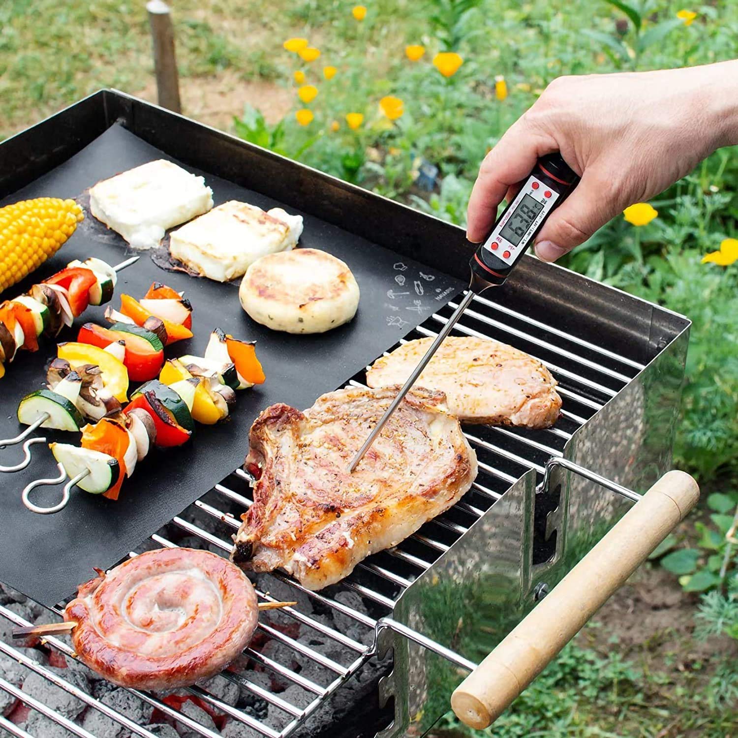 SQUADO® Termometro Cucina, Digitale Termometro per Carne a Lettura Istantanea con Sonda Super Lunga da 15 cm e Display LCD per Alimenti Carne Barbecue Vino Latte Olio Dessert Cibo Acqua Grill