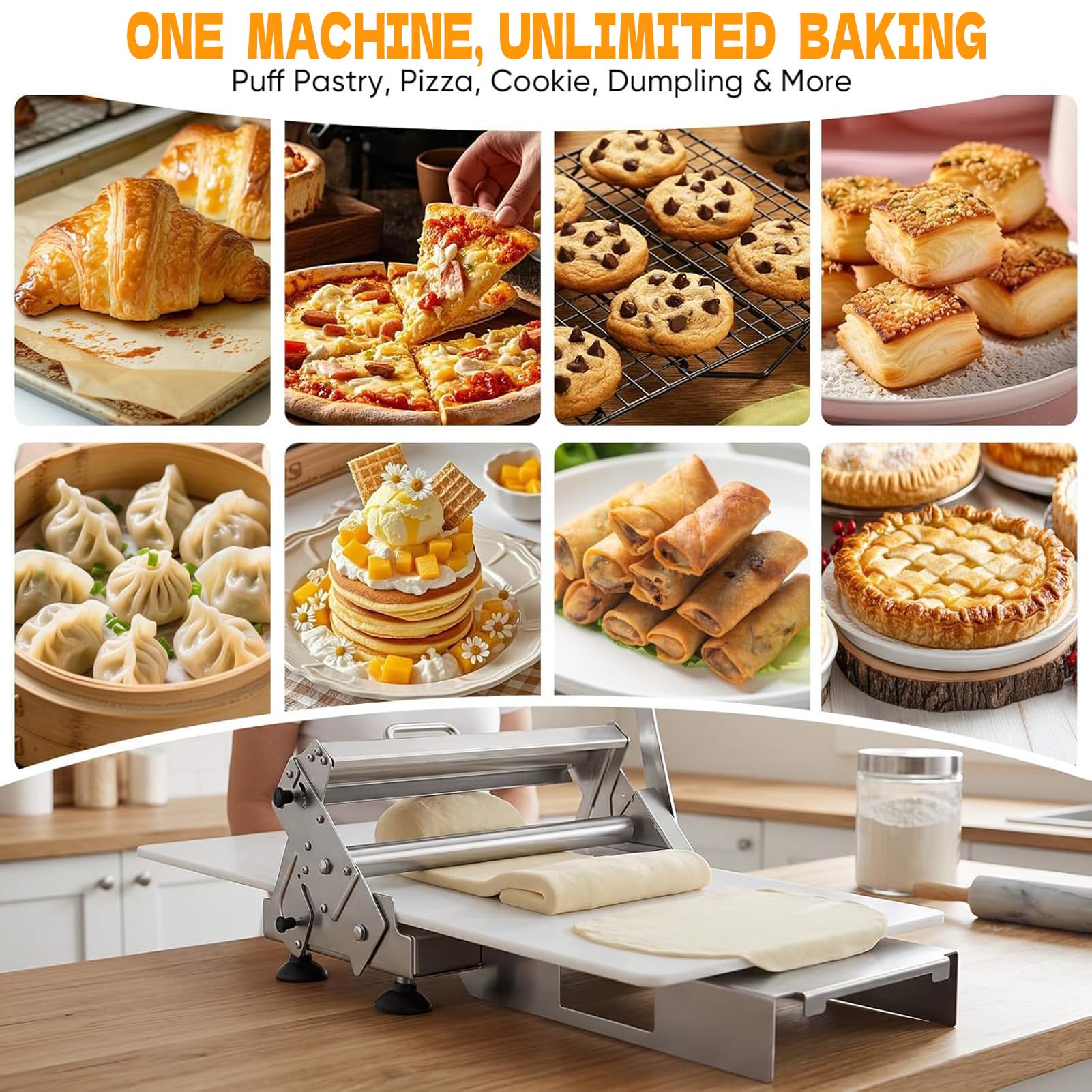 Sfogliatrice Manuale Pieghevole, Sfogliatrice da Banco per Pasticceria Acciaio Inossidabile, Spessori 0-27 mm Regolabili, Pannello 30x60cm/40x90cm, per Pizza, Croissant