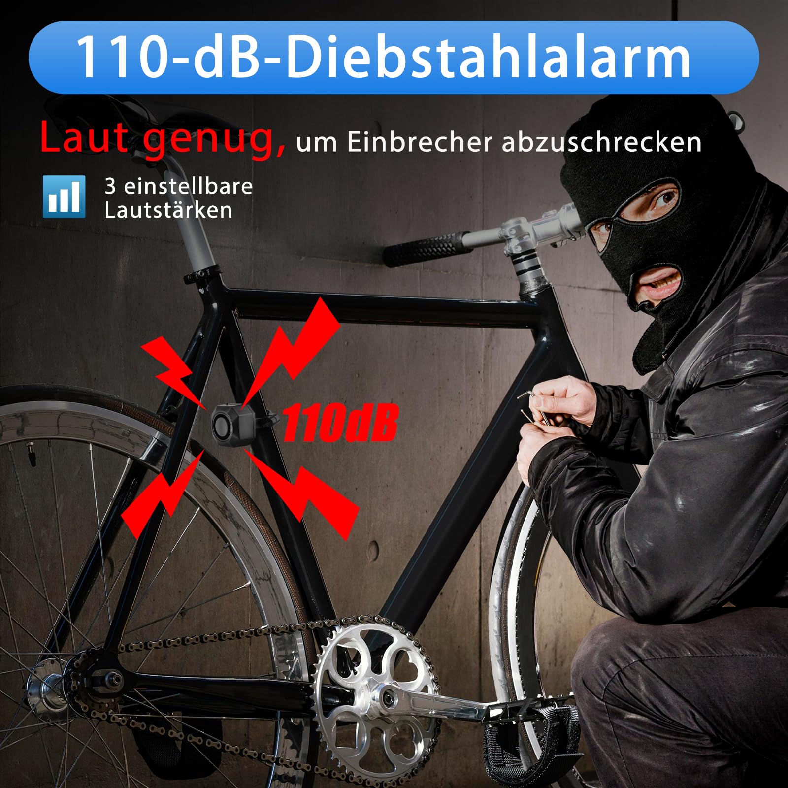 NineLeaf Fahrrad Alarmanlage Anti-Diebstahl mit Halterung, Elektrofahrrad Alarm 110dB Laut, Fahrrad Bewegungsmelder Alarm, Alarm für Motorrad Sccooter Wasserdicht USB Wiederaufladbar 4Stück