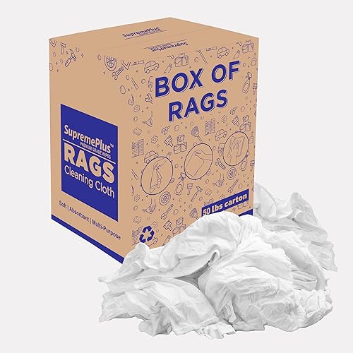 Miniatura 13 de Trapos de limpieza de camisetas blancas de primera calidad (caja de 10 libras), trapos de algodón blanco para limpieza, manchas, pintura, aceite