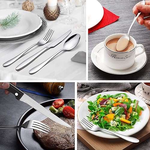 Miniatura 3 de LIANYU Juego de cubiertos de 72 piezas con cuchillos para carne, cubiertos de acero inoxidable para 12, tenedor, cuchara, cuchillo, utensilios para
