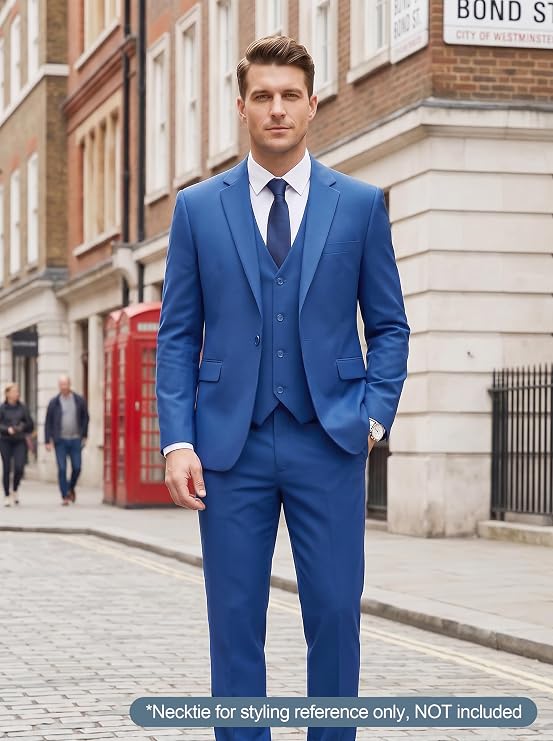 Men's 3-Piece Suit for Men Slim Fit Single Button Blazer Jacket Vest Pants Set Banquet Prom Wedding Business Party