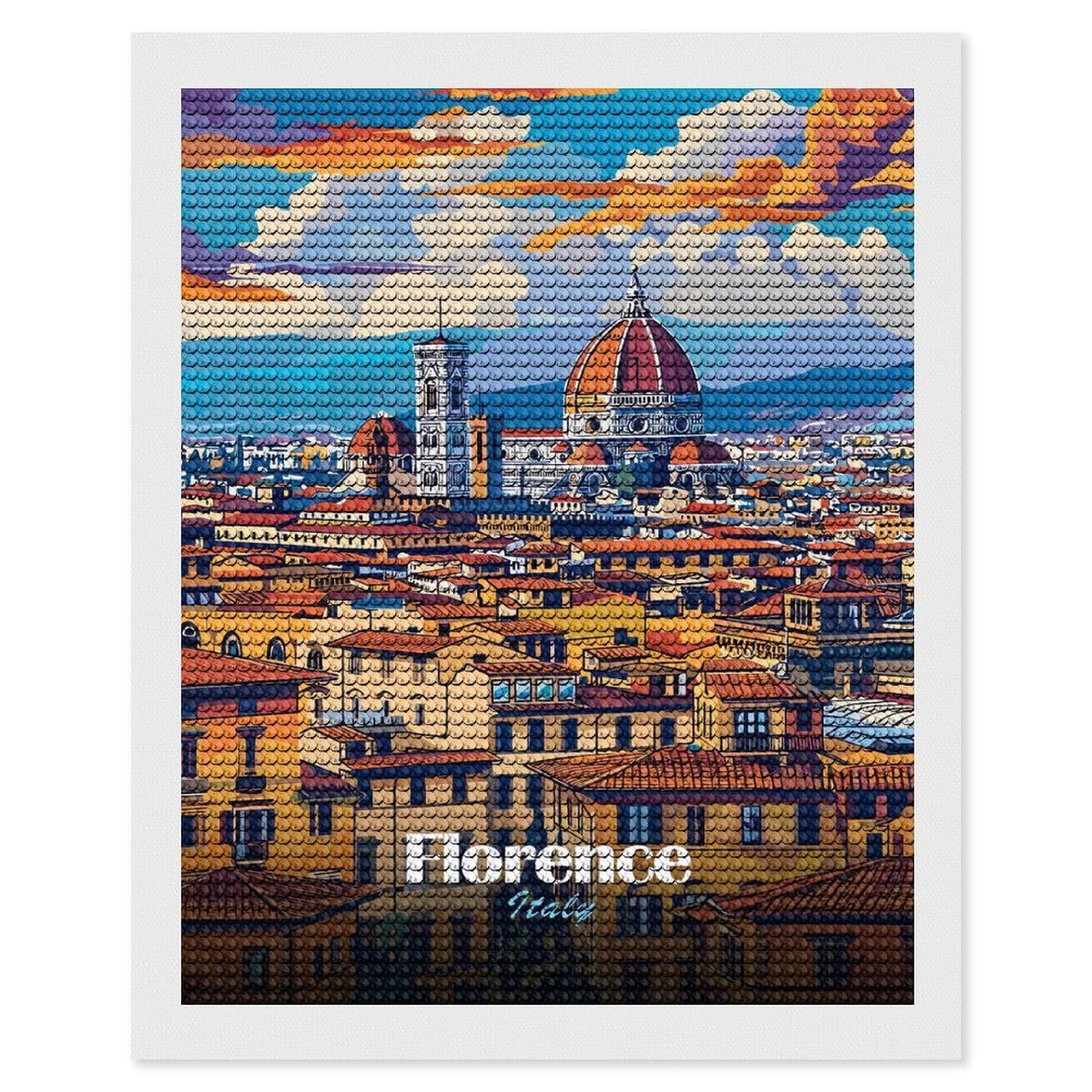 Junmoney Florence Cityscape Diamond Painting Kit 16"x20", Adhesive Canvas, Home Wall Decor, for Beginners, Birthday Gift, Full Kit Included