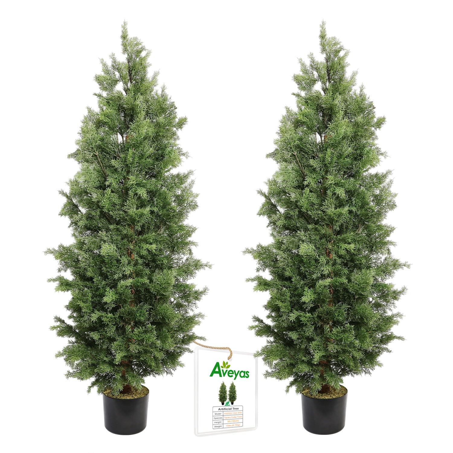 - Aveyas 5ft Artificial Cedar Topiary Trees for Outdoor Front Porch Door, 5 Feet Faux Potted Plants Evergreen Fake Pine Cypress Tree for Outside Home Decor (5 ft Tall) - Set of 2 Pack