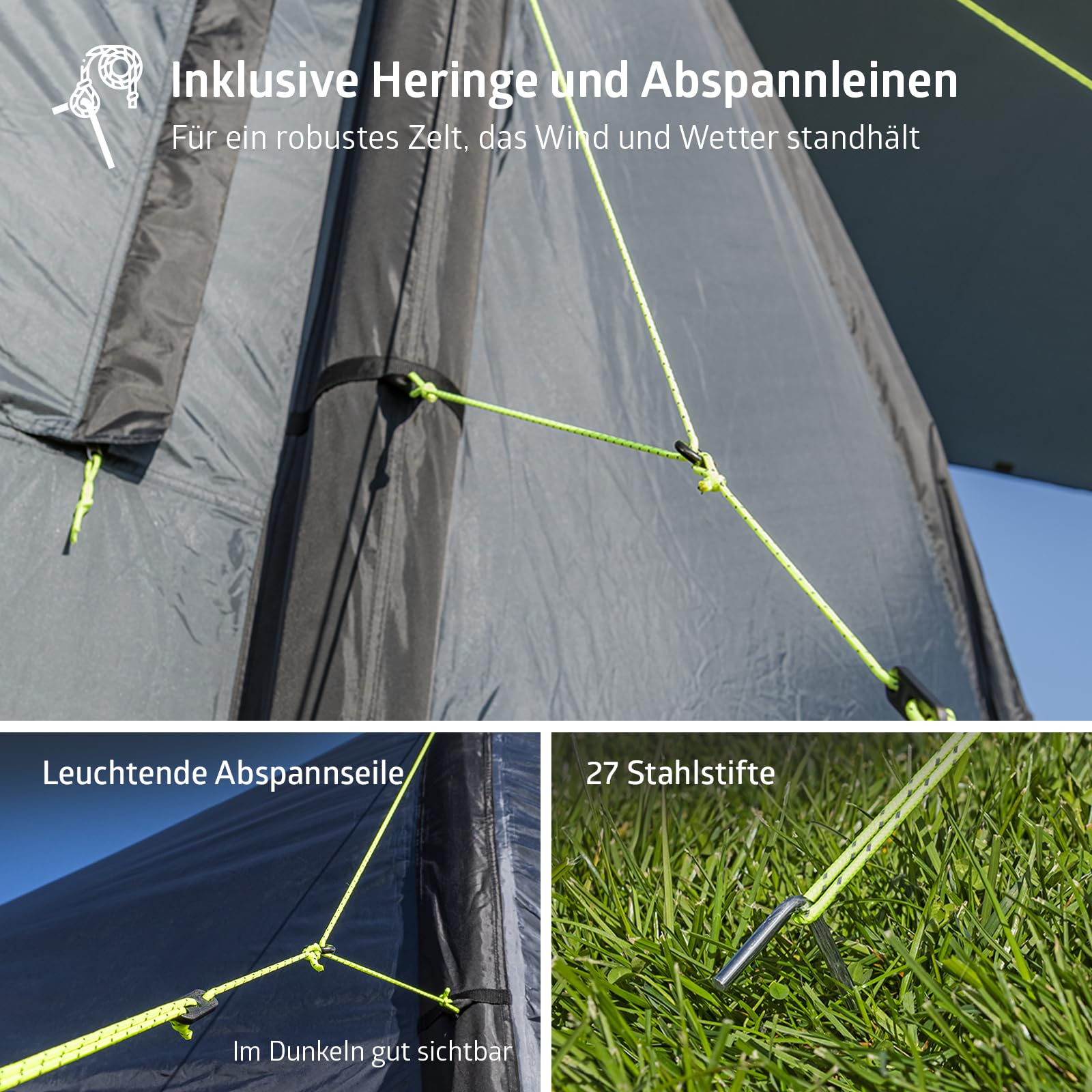 Campout Aufblasbares Tunnelzelt - Familienzelt - Luftzelt - Wasserdicht mit 5000 mm - Inklusive Pumpe, Bodenplane und vordach