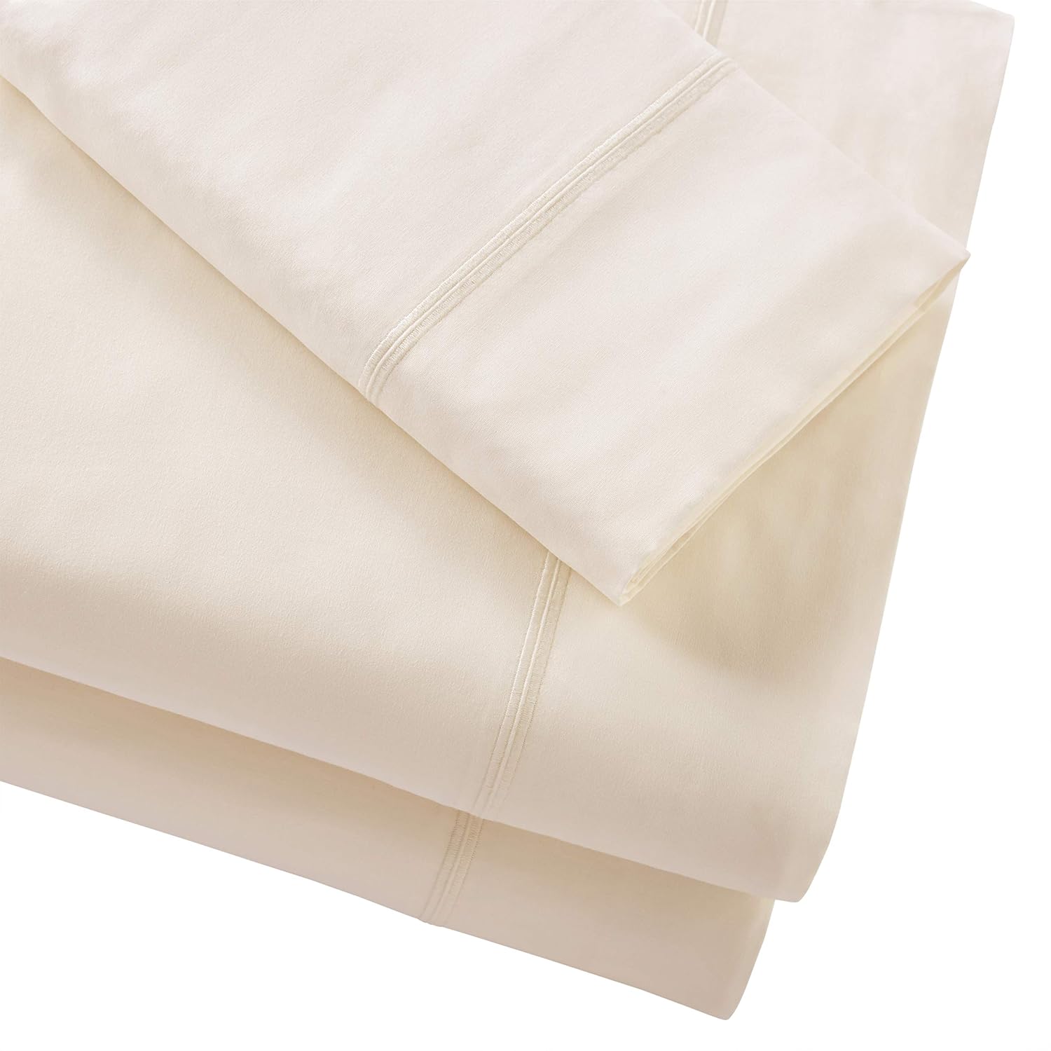 Amazon Brand – Rivet Soft Easy Care 100% Percale Cotton Bed Sheet Set, Twin, Egret White, Solid