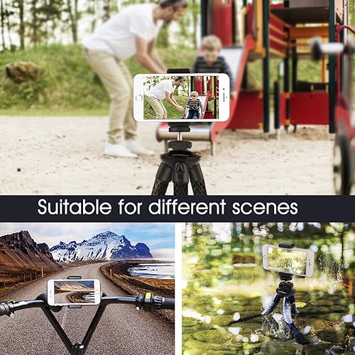Miniatura 7 de Trípode flexible para cámara de 12 pulgadas para Canon/Nikon/Sony DSLR Cam/Action Cam, trípode con clip para teléfono celular (3 en 1)
