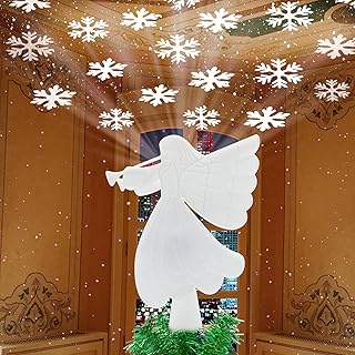 Christmas Angel Tree Topper with Built-in Led Snowflake Projector Lights, Christmas Decoration, Led Angel Tree Topper Projector Lights for Christmas Tree Decorations, Holiday Decoration (White)