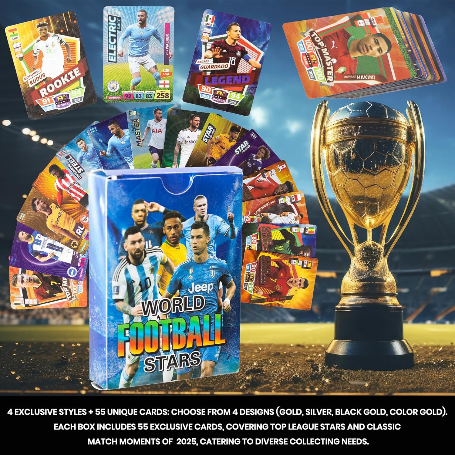 2026 Soccer Trading Cards | 55 Unique Collectible Cards per Box | Premium Paper, for Soccer Fans of All Ages, Ideal for Collecting & Trading (Non-Original) (Multicolors) image 2