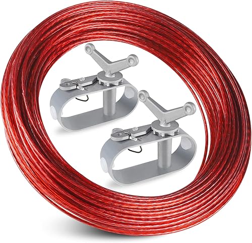 Cable de cubierta de piscina de 100 pies y 2 cabrestantes, cable de acero recubierto de plástico + trinquete de aluminio con resorte, cable de