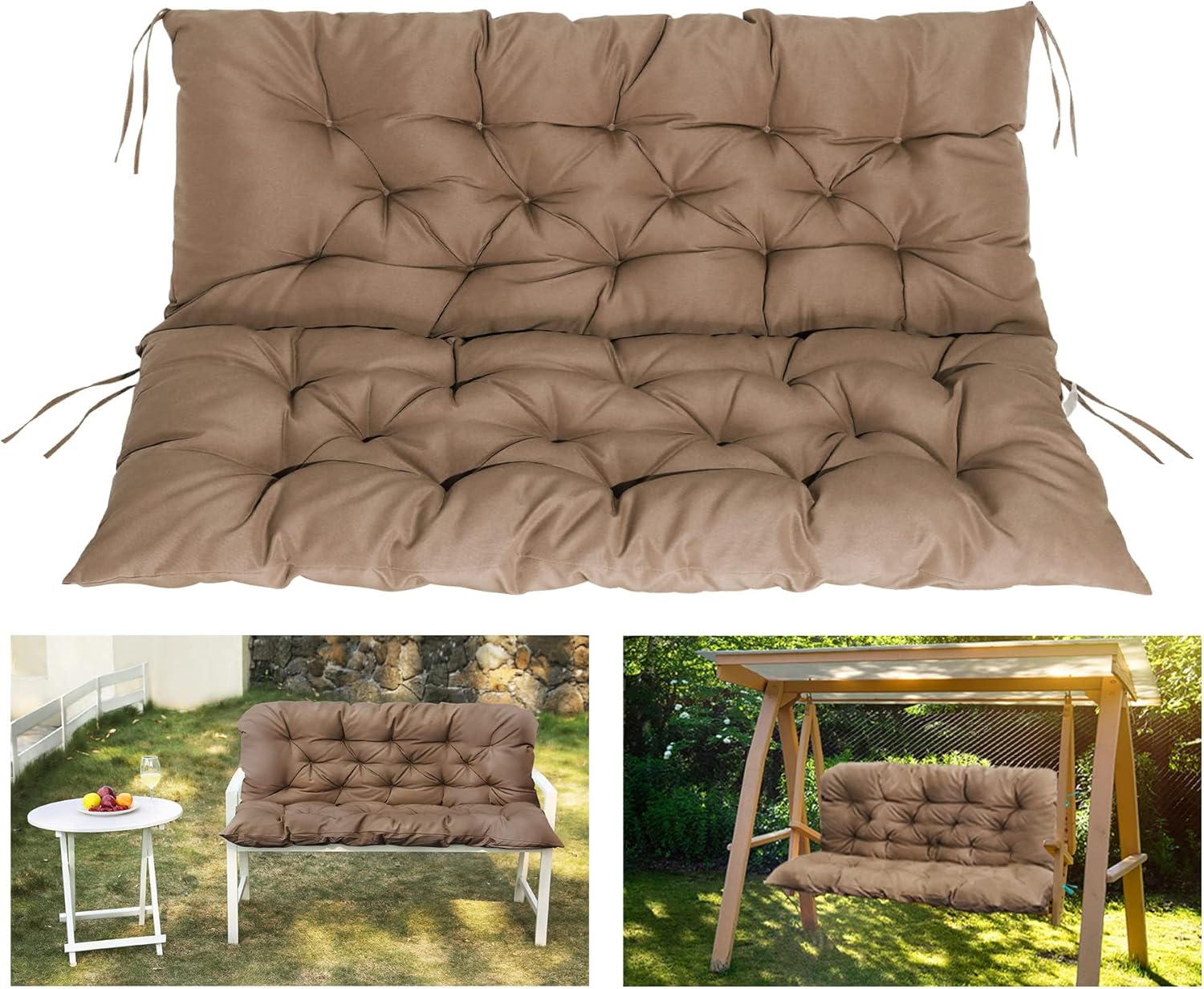Swing Replacement Cushions Waterproof Porch Swing Cushions 2-3 Seater Outdoor Swing Cushions for Outdoor Furniture Khaki 60x40 Inches