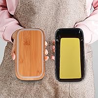 Vista 5 de Mantequillera de cerámica con tapa de madera, contenedor grande de mantequilla con esparcidor de cuchillo de acero inoxidable, cubierta de bambú