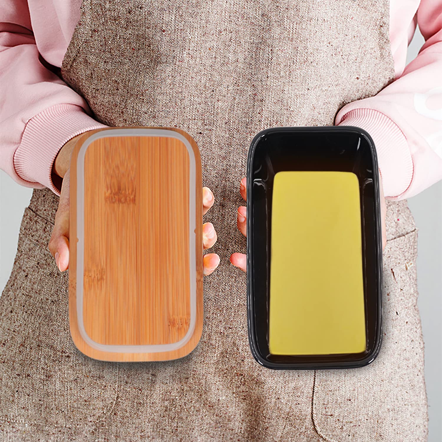 Ceramic Butter Dish with Bamboo Lid and Stainless Steel Knife Spreader 3