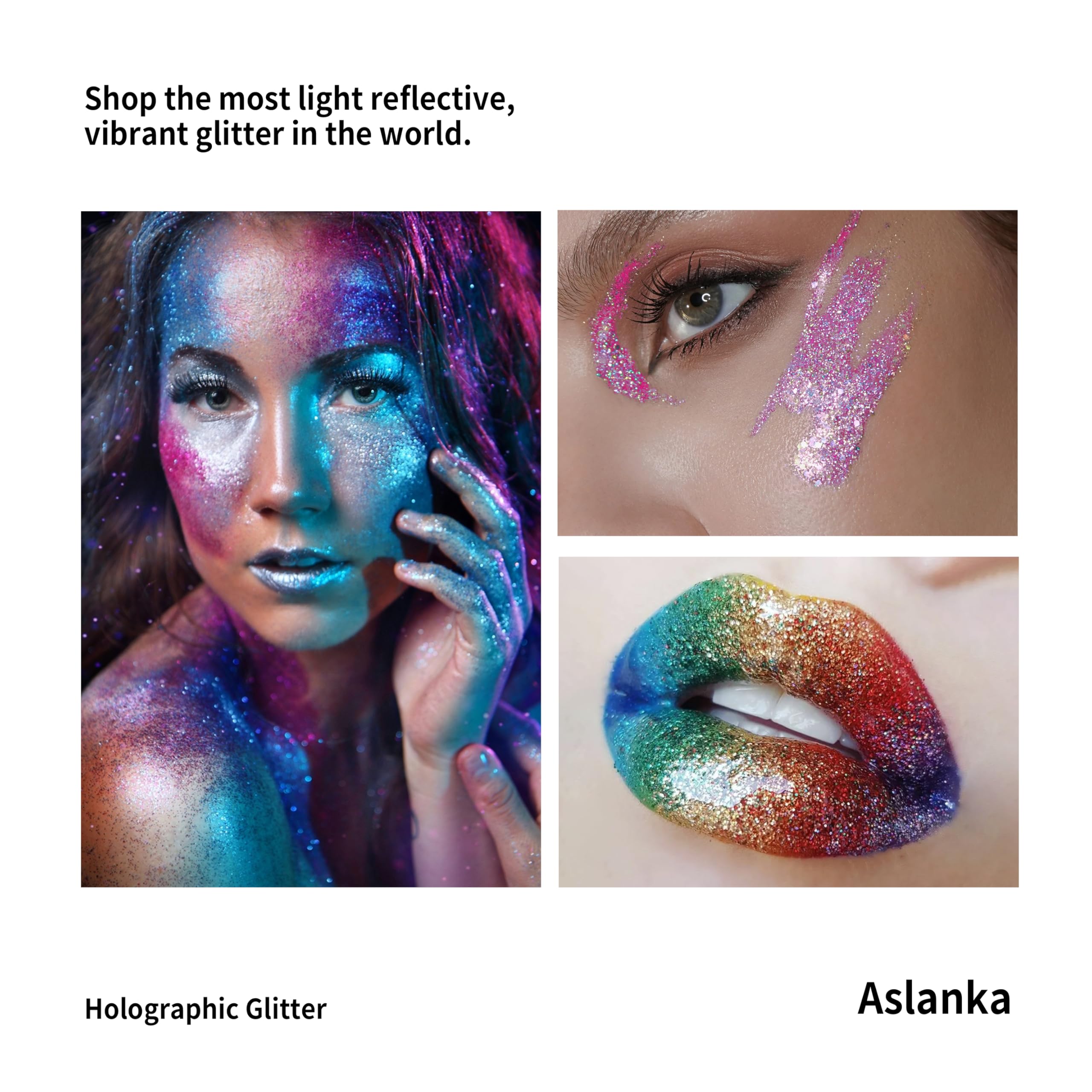Aslanka 140 g de poudre pailletée holographique - Doré champagne - Poudre pailletée multicolore arc-en-ciel - Manucure, résine époxy, fard à paupières, visage, bricolage, bricolage