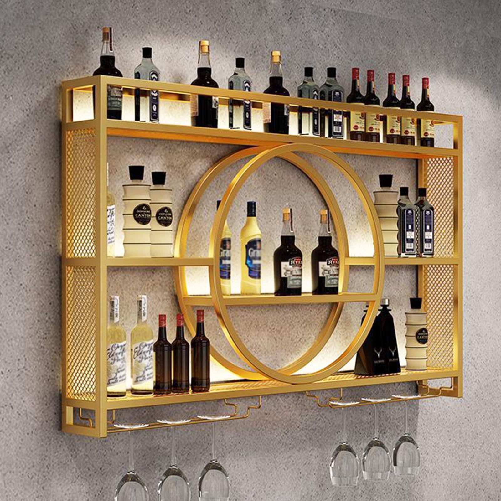 Liquor Shelf Wine Storage Rack Wall Mounted With Led Lighted,Metal