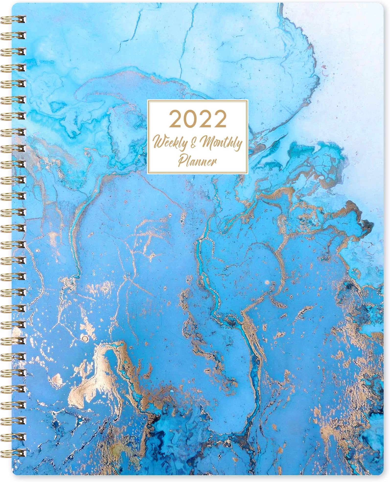 2022 Calendar - Calendar 2022 with Printed Tabs, 8" x 10", Jan. 2022 - Dec. 2022, Weekly & Monthly Planner, Thick Paper, Twin-Wire Binding - Blue Gilding