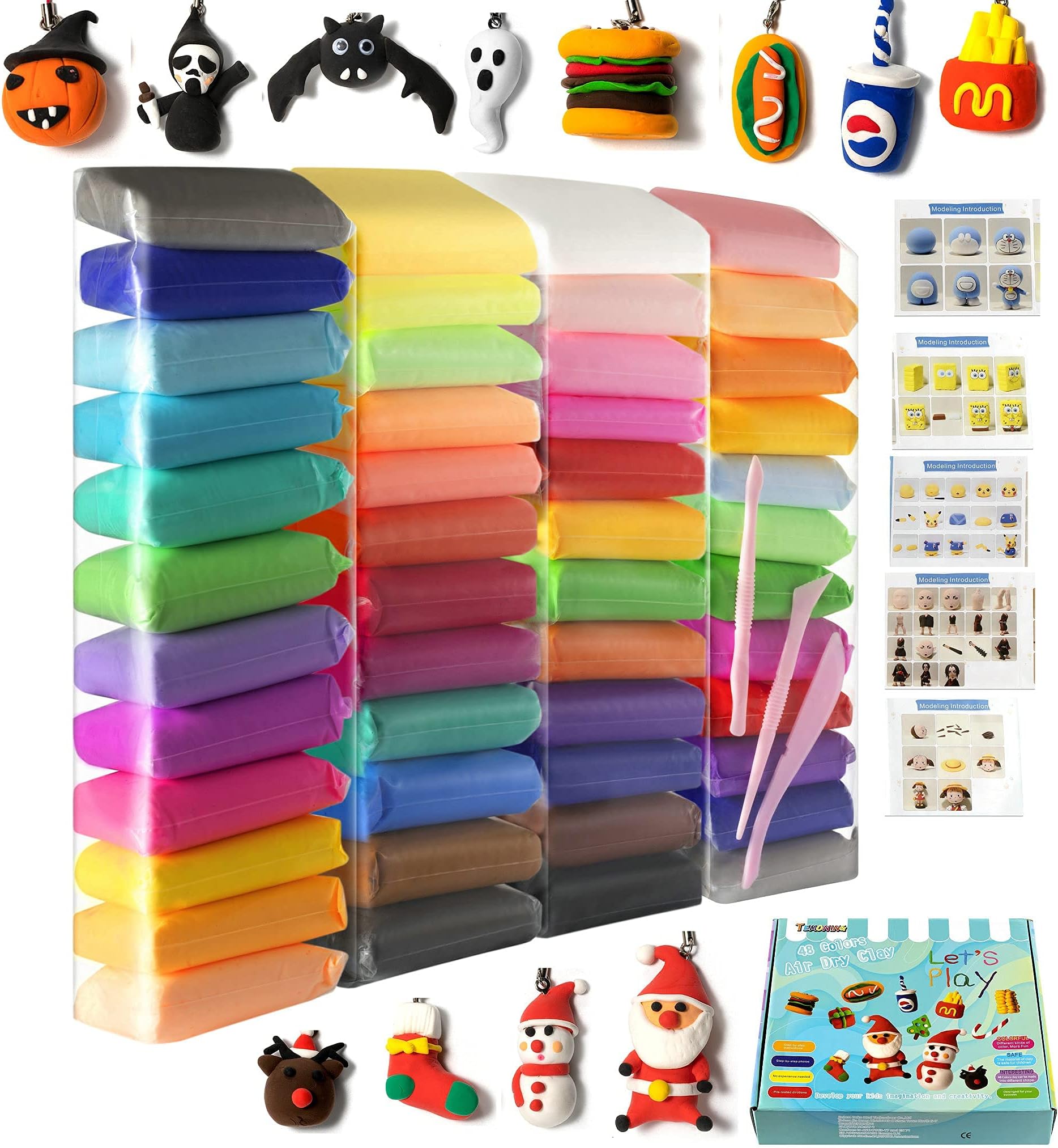 Air Dry Clay 48 Pieces 26.4 Ounce, Modeling Clay 48 Colors, Magic Clay with Tools and Manuals (750 Gram), Color Boxes (48)