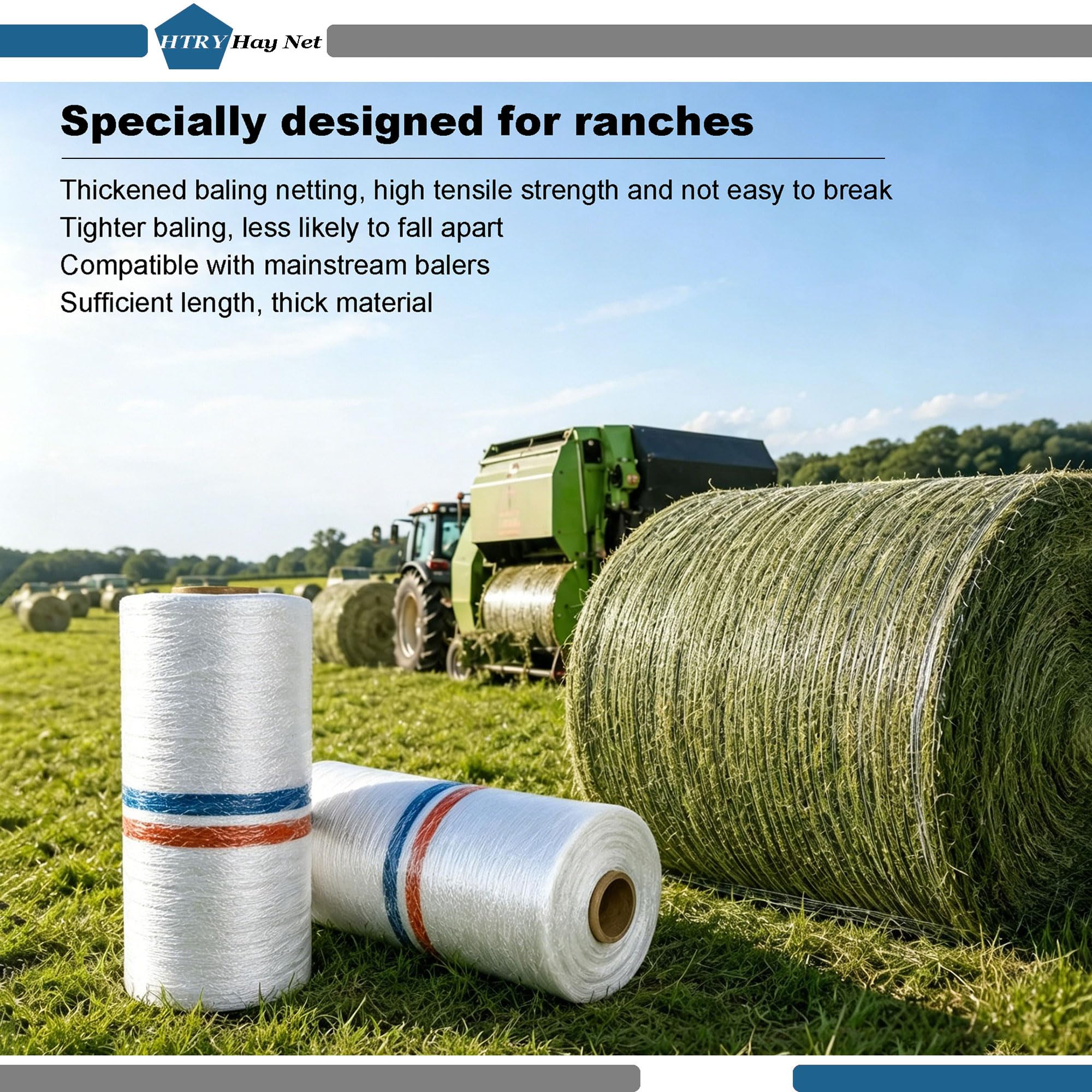 Envoltura De Red Para Heno Para Balas Redondas, Red Para Heno Resistente, Envoltura Para Cultivos Con Protección Uv Para Paja, Alfalfa Y Tallos De Maíz, 1 Rollo, Dispo(Size:130cm×2000m (51 in×6561ft))