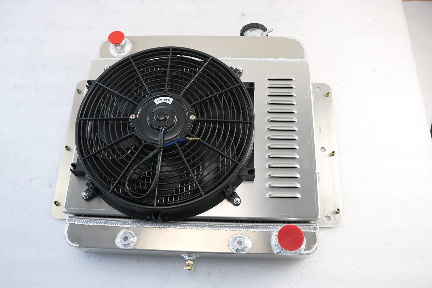 4 Row Aluminum Radiator for 1962-1967 Chevy II L4 L6 V8, Radiators with Electric Fan Shroud Thermostat Kit