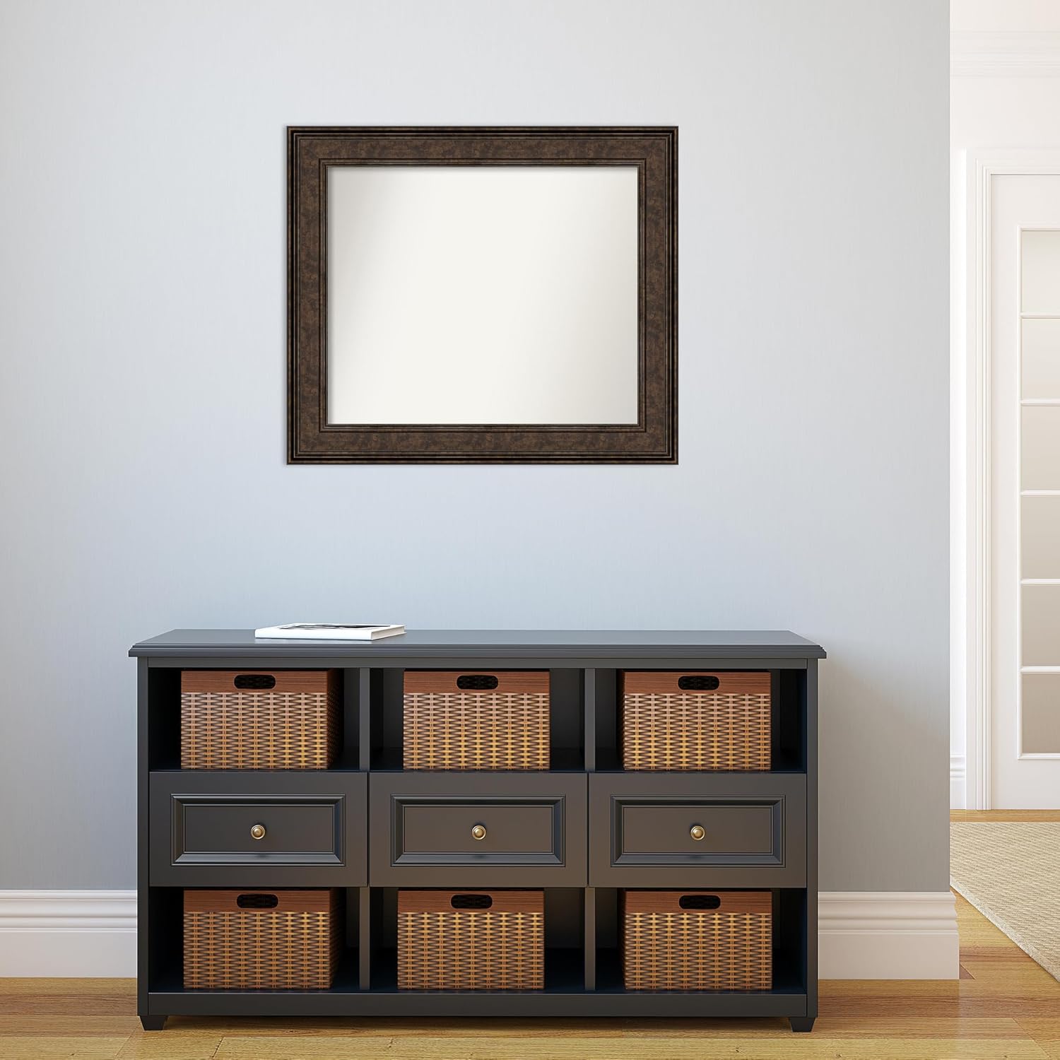 Amanti Art Bronze Bathroom Mirror for Over Sink, 26x30 Custom Made Ridge Bronze Rectangle Vanity Mirror, Medium Traditional Wood Frame, Hangs Horizonally and Vertically, Wall Decor