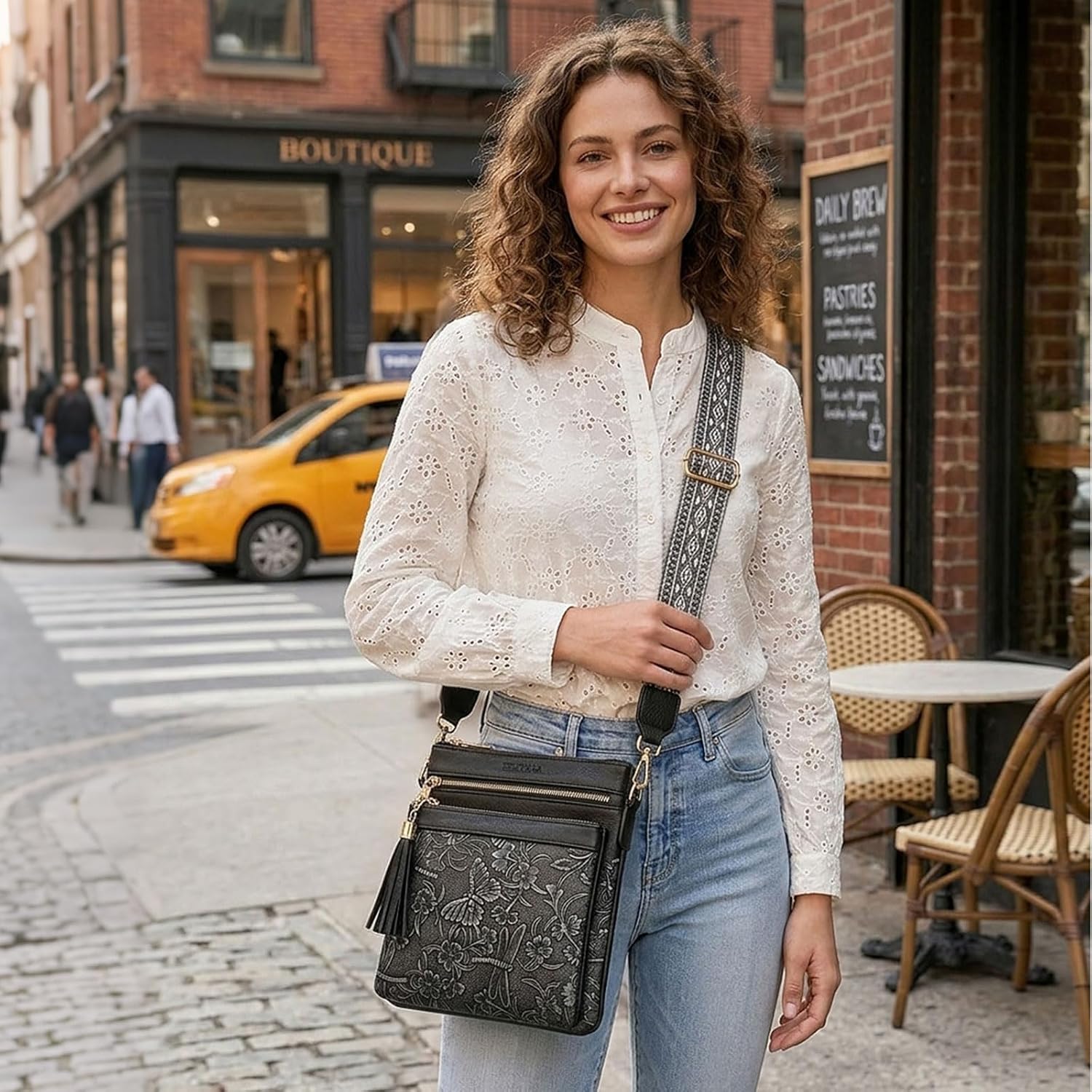 BELTANA Crossbody Bags for Women Embossed Vegan Leather Crossbody Purse Medium Travel Shoulder Handbags with Adjustable Strap
