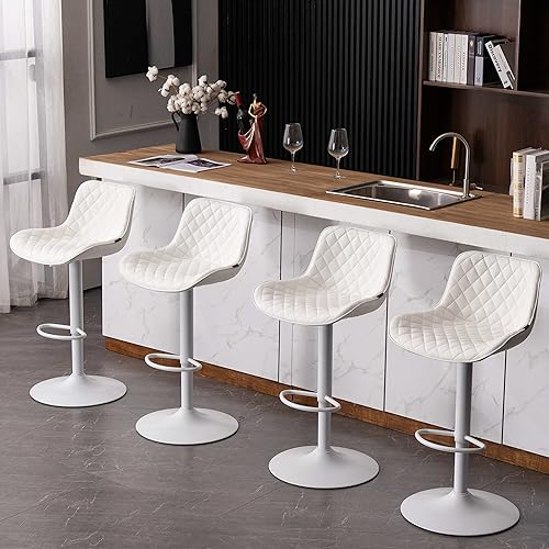 Miniatura 101 de YOUTASTE Taburetes de bar negros de altura de mostrador, juego de 2 taburetes de bar ajustables giratorios de piel sintética con respaldo acolchado,