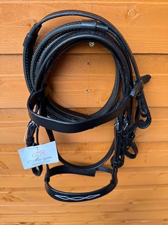 Leather Hunter Bridle With Grip Reins And Stitched Noseband Black Mini Shetland