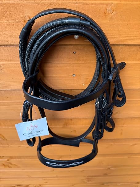 Leather Hunter Bridle With Grip Reins And Stitched Noseband Black Mini Shetland