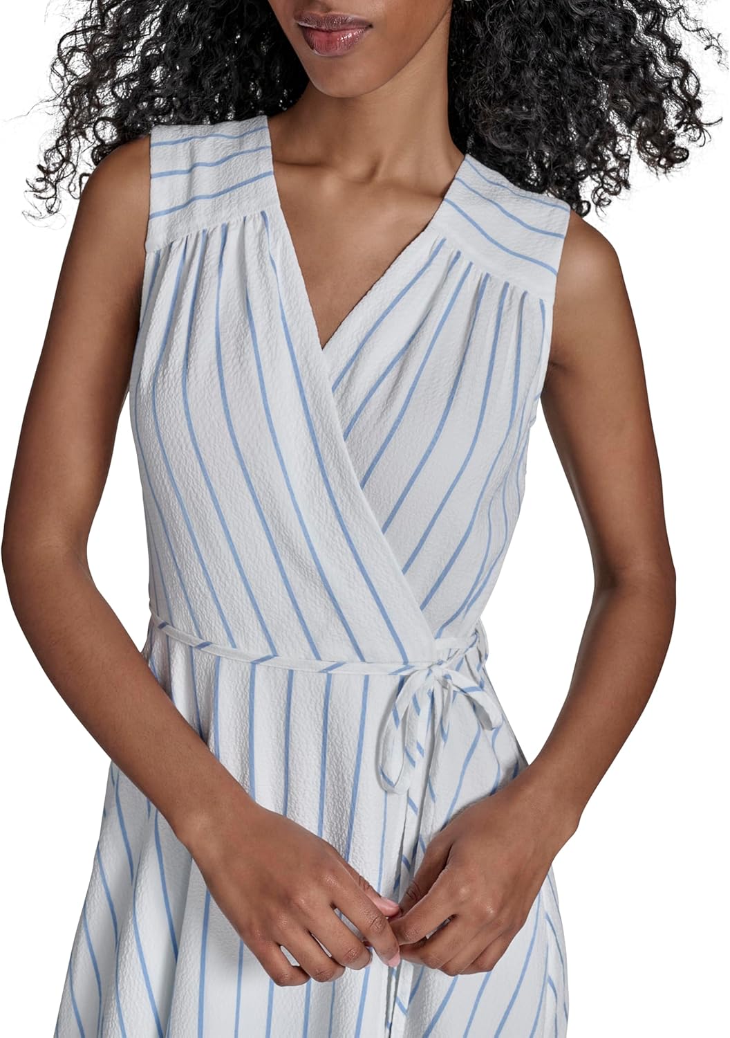 Calvin Klein Womens Sleeveless V-Neck Tie Waist Fit & Flare Midi Dress - Image 5