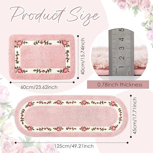 Miniatura 3 de Juego de 2 alfombras de baño con rosas y flores para dormitorio, antideslizantes, absorbentes, románticas, con diseño de rosas, coquetas, para baño,