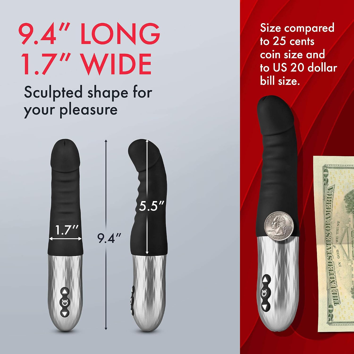 Forto Thrusting Vibrator Prostate Massager - Anal Dildo Adult Sex Toy with 7 Realistic Thrust Modes & 1/2" Thrust Expansion - Splashproof, USB Rechargeable Sex Toys for Men & Women