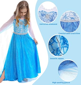Princess Elsa Dress for Girls, Frozen Princess Elsa costume,Snow Party Queen,Birthday Party Dress Up with Accessories