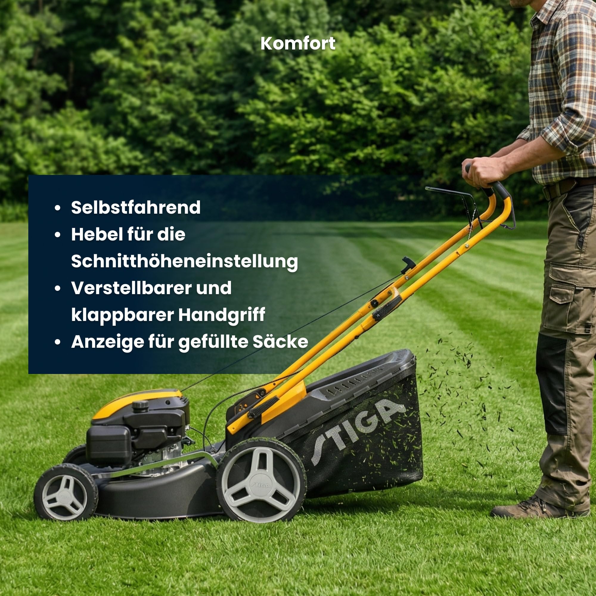 STIGA Combi 48 S a Benzin-Rasenmäher, 139 cm³, 46 cm – 60 L Fangkorb, Selbstfahrend – Rasenflächen bis 100 m²